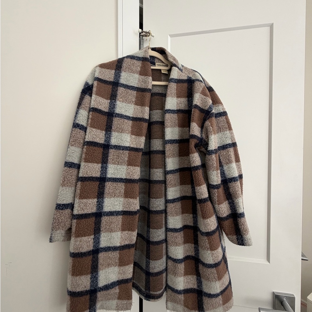 Cotton Emporium Plaid Jacket in Brown, Navy & Cream